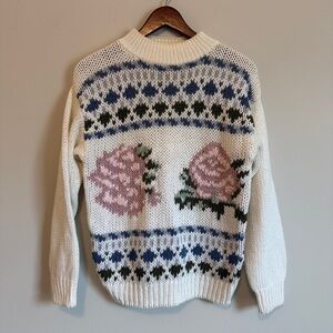 VTG Hand knitted Sweater Womens S Ramie Chunky Knit French Feminine Cottagecore